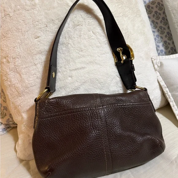 Coach Dark Brown Leather Shoulder Bag with Gold Accents - Picture 6 of 6